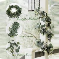Guirnalda De Hojas Verdes Artificiales Imitación De Eucalipto 78 Pulgadas Con Flores Y Bayas Blancas Para Decoración De Bodas Y Fiestas En El Hogar - details 6