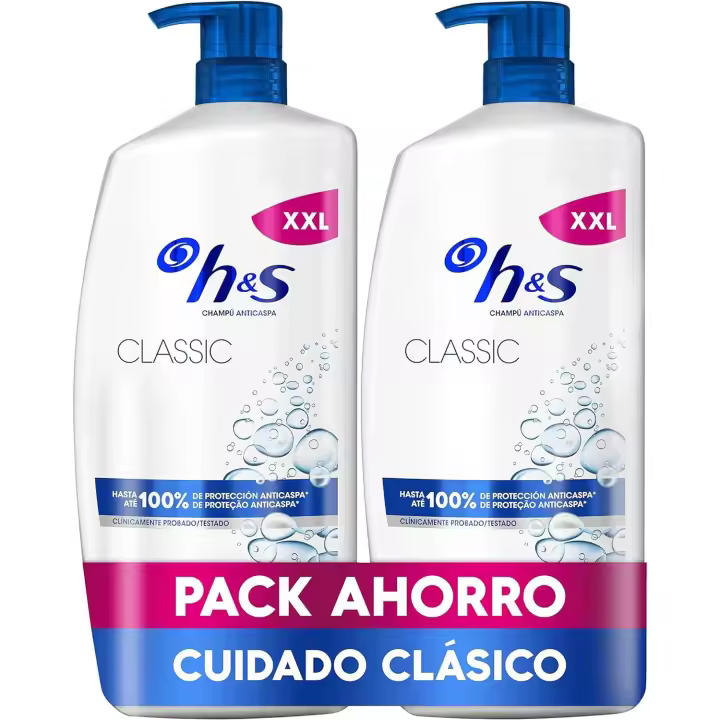 H&S Classic Champú Anticaspa 2x1000ml con Dispensador, para Uso Diario. Hasta 100% de Protección Anticaspa, Clínicamente Probado. Para Todo Tipo de Pelo y Cuero Cabelludo. Sensación de Frescor - 1