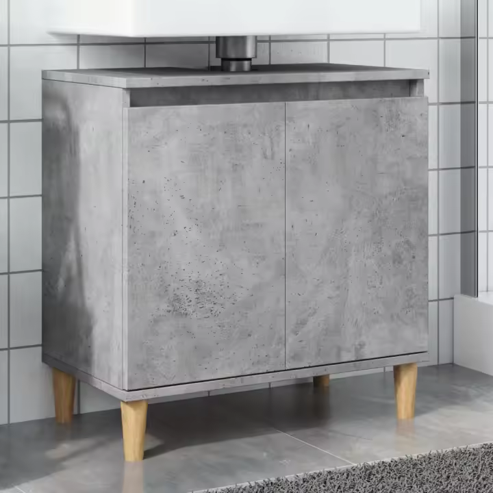 vidaXL Mueble de lavabo madera contrachapada gris hormigón 58x33x60cm - 1