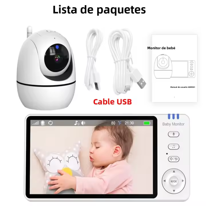 Monitor De Video Para Bebé Con Cámara PTZ Zoom 5 Pulgadas Teléfono De Seguridad Protección Cámara Sensor De Temperatura Lullaby - 1