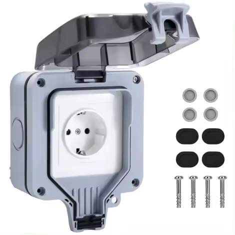 Toma de corriente impermeable IP66, toma de corriente para exteriores resistente a la intemperie, caja de conexiones para exteriores montada en la pared, protección de regleta para cocina, garaje, baño, piscina y jardín - 1