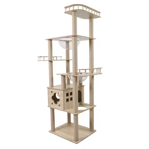 Cature, Árbol para Gatos, 185 cm de Altura, Rascador Multinivel con Casa y Plataformas, Color Beige, 60cm*50cm*185cm - 1