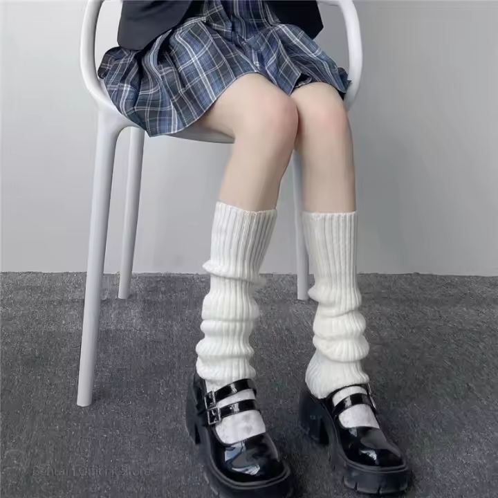 Calentadores De Pierna Largos 70CM Para Mujer Estilo Lolita Socks JK Cuff Botas Invierno Color Sólido Negro Blanco Tejidos Acrílico - 1
