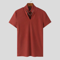 Camiseta De Hombre 2024 Knitted Vuelta En V Color Sólido Verano Estilo Casual Camiseta De Moda Streetwear Manga Corta Tallas S-5XL INCERUN - details 8