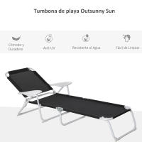 Outsunny Tumbona Reclinable y Plegable de Jardín con Respaldo Ajustable en 4 Posiciones Marco de Metal Texteline Transpirable 186x66x80 cm - details 3