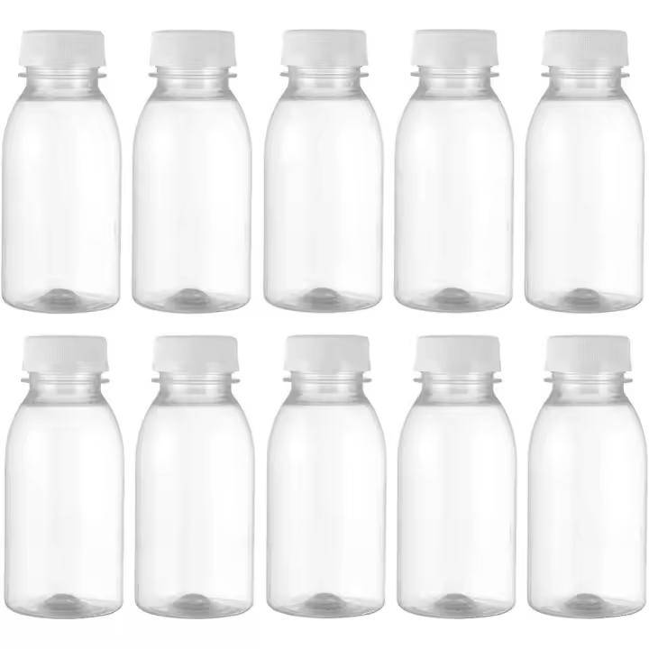 10 botellas de Leche de 250 ml with Tapa, jarras transparentes, botellas de plástico para Zumo, Contenedores para fiesta, Hogar, Viajes al Aire Libre - 1