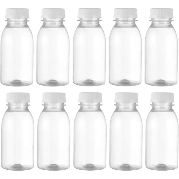 10 botellas de Leche de 250 ml with Tapa, jarras transparentes, botellas de plástico para Zumo, Contenedores para fiesta, Hogar, Viajes al Aire Libre - 1