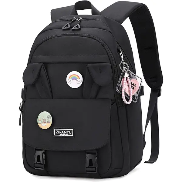 Bolso de escuela para niñas, mochila mujer impermeable (negro) - 1