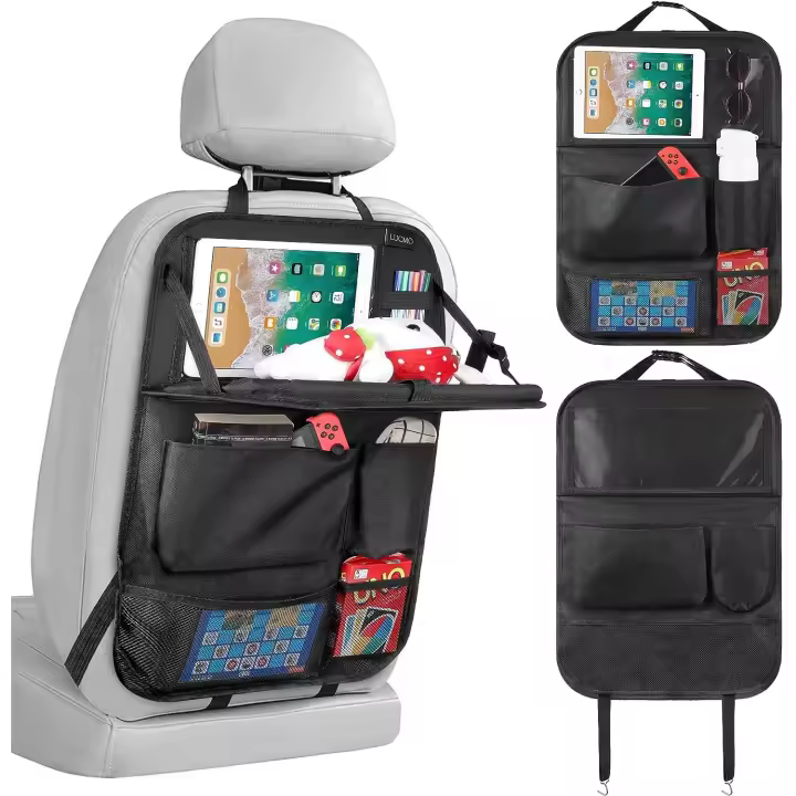 Organizador de coche Organizador de asiento de coche, Organizador de asiento trasero de coche con mesa de bandeja plegable para iPad de hasta 10,5, 6 bolsillos, Almacenamiento de juguetes para niños, Bolsa a prueba de agua - 1