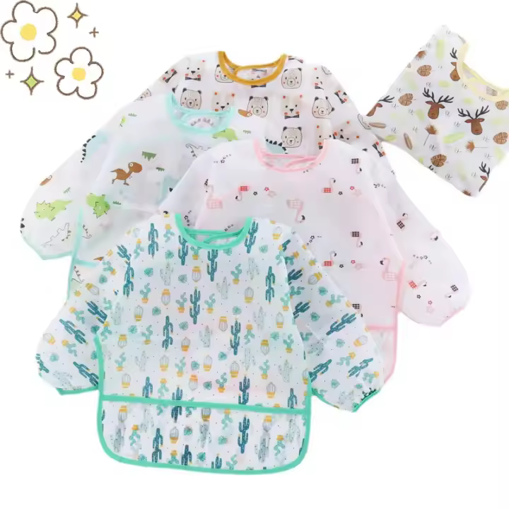 Babero De Silicona Para Bebé Caoon Impermeable Y Libre De BPA Con Manga Larga Estilo Animal Impresión Para Niños De 0 a 6 Años - 1