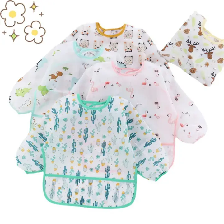 Babero De Silicona Para Bebé Caoon Impermeable Y Libre De BPA Con Manga Larga Estilo Animal Impresión Para Niños De 0 a 6 Años - 1