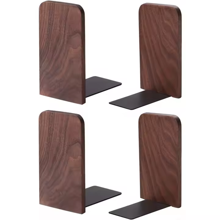 Sujetalibros de madera (2 pares) - Sujetalibros decorativos para estanterías - Sujetalibros resistente para regalo/hogar/oficina/escuela 13 x 10,8 x 8 cm - 1