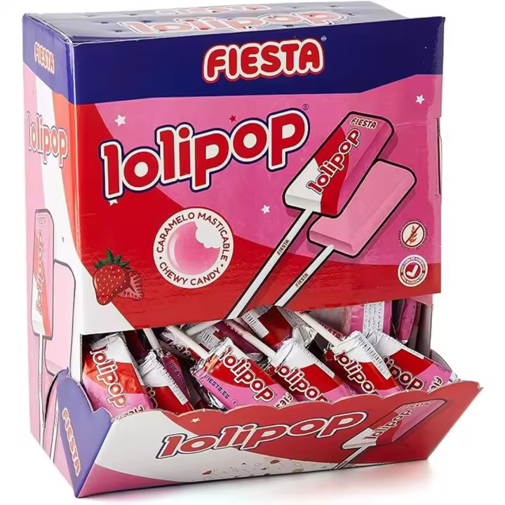 Lolipop Fiesta caramelo masticable sabor fresa caja de 20 unidades - 1