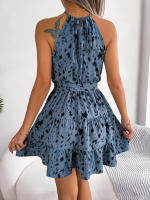 Vestido Casual De Verano Para Mujer Con Estampado De Leopardo Y Volantes Sin Mangas Estilo Halter Vestido De Playa A-Line - details 7