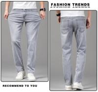 Jeans Elásticos De Verano Para Hombre Gris Comodidad Moda Pantalones Casuales Stretch Algodón Negocios Rectos Mallas Talla Media - details 9