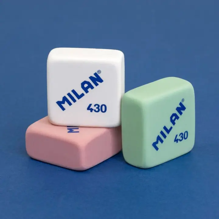 Goma de borrar Milan 430 - cuadrados - suave y eficaz para lápices de grafito y bolígrafos borrables - Disponible en paquetes de 5, 10 y caja de 30 unidades - 1