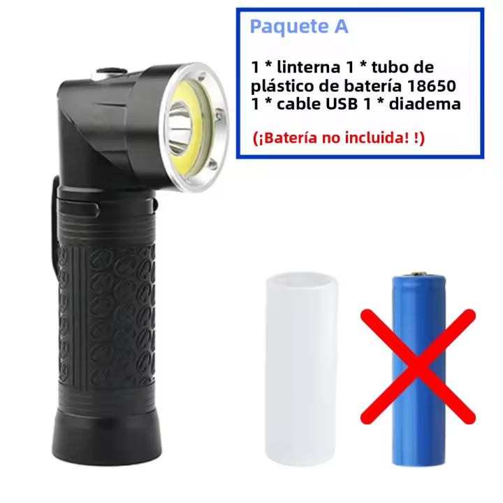 Linterna T6+COB LED Potente 4 Modos 90° Plegable Luz De Trabajo Linterna Táctica Con Cola Magnética Para Camping - 1