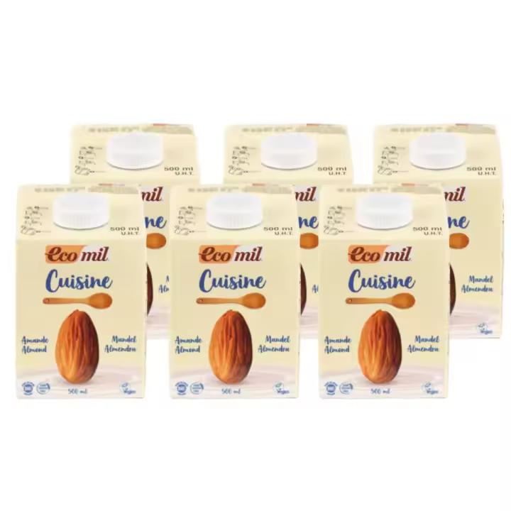 Pack 6x Nata de Almendra Ecológica Ecomil 500 Ml - Alternativa Vegana a la Nata - 1