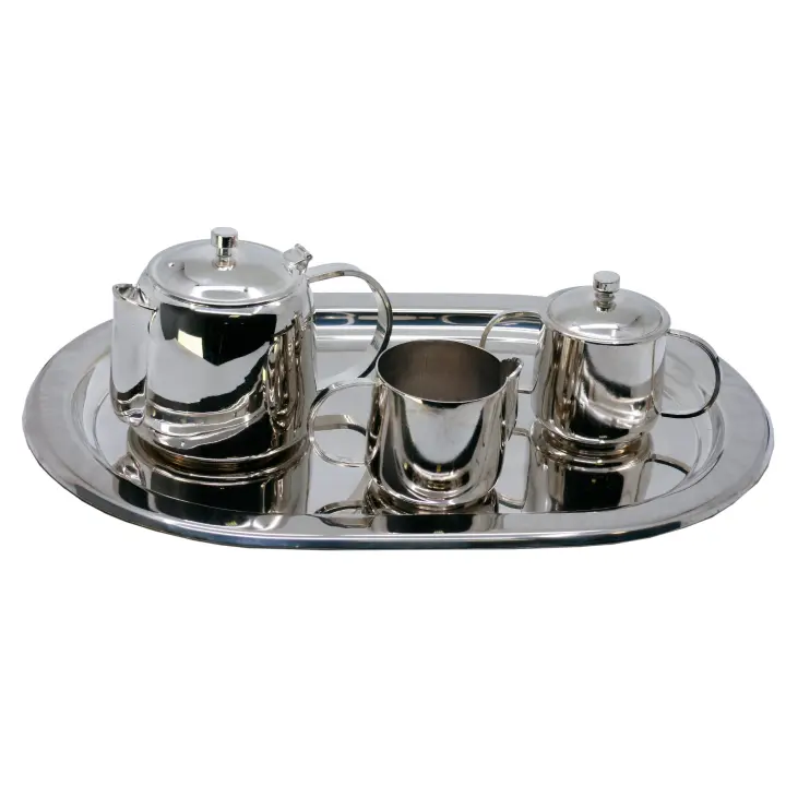 BVC Juego de Café o Té de Plata de Ley - Cafetera, Tetera, Lechera, Azucarero y Bandeja - 1