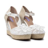 Sandalias plataforma mujer KTEY 523 LUNA VALENCIANA  CUÑA YUTE ENCAJE FLOR BLANCO 32565 24V - details 0