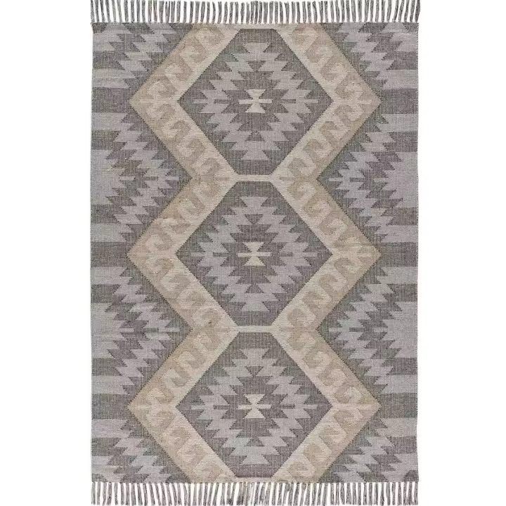 ATTICGO Alfombra de Interior Estilo Kilim con flecos en Gris - Chandia 1076  80x120, 120x170, 160x230 cm - 1