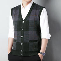 Suéter De Casual Para Hombre Chaqueta Sin Mangas Gruesa Para Otoño E Invierno Cardigan Con Estampado Rayado Cuello En V - details 9