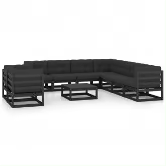 VIDAXL 3076973 conjunto de muebles exteriores para el jardín fabricado en madera de pino en color negro con cojines vida xl - 1