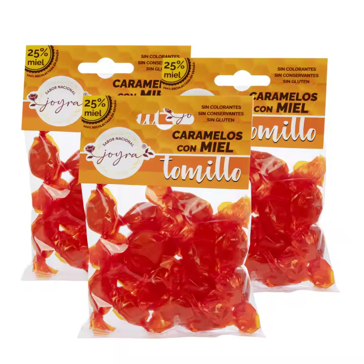 ARTE SABOR Pack de 3 paquetes de Caramelos de miel con tomillo, 100gr. Con un 25% de miel cruda y hechos con ingredientes 100% naturales. 10x5x14 Cm. - 1