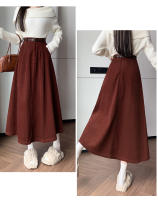 Falda Larga De Corduroy Elegante Para Invierno A-Line Con Cintura Empirica Y Cinturón Amplio Estilo Coreano Moda Feminina - details 3