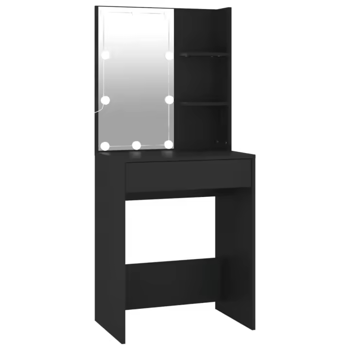 Tocador con luces LED negro 60x40x140 cm - 1