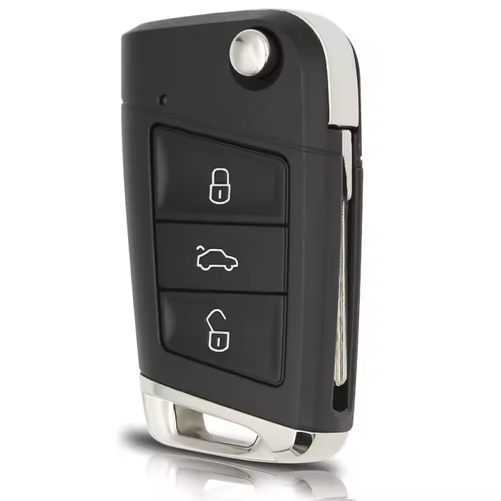 AUTOZOCO Carcasa Mando Llave de Coche 3 Botones, Carcasa de Llave de Repuesto, Compatible con Volkswagen Golf, Passat, Audi, Seat, Porsche, Skoda, Ford y Otros Modelos, 3 Botones con zócalo de Pila - 1