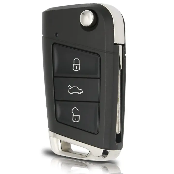 AUTOZOCO Carcasa Mando Llave de Coche 3 Botones, Carcasa de Llave de Repuesto, Compatible con Volkswagen Golf, Passat, Audi, Seat, Porsche, Skoda, Ford y Otros Modelos, 3 Botones con zócalo de Pila - 1
