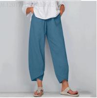 Pantalones bombachos Holgados de Lino y Algodón para Mujer, pantalón informal, Talla Grande, Verano, Fashion Irregular, informal, High Belt, elástico Belt, rectos, suelta, pantalones Cargo de Verano para Mujer - details 13