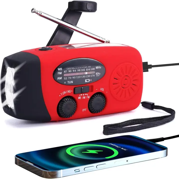 FM/AM/NOAA Radio Meteorológica de mano de manivela autobializado solar portátil de emergencia radios de supervivencia Mini with 3 LEDs Super Bright interior 2000mAh Batería operada Banco de Energía inteligente Cargador de teléfono, Alerta SOS - 1
