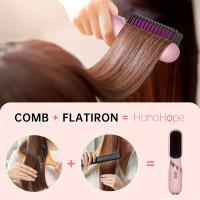 Planchas del pelo，Cepillo de alisado de pelo recargable USB [1pc], Cepillo de alisado de pelo recargable USB, control de temperatura de 3 velocidades, calentamiento rápido, volumen anti-aplastado, tecnología de iones negativos - details 0
