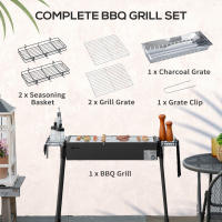 Outsunny Parrilla de Carbón, Parrilla de Camping Antideslizante con Rejilla, Clip para Parrilla, Cestas Laterales para Jardín, Barbacoa de Acero Inoxidable + Metal Galvanizado Verde Oscuro 77 x 30 x 70 cm - details 3