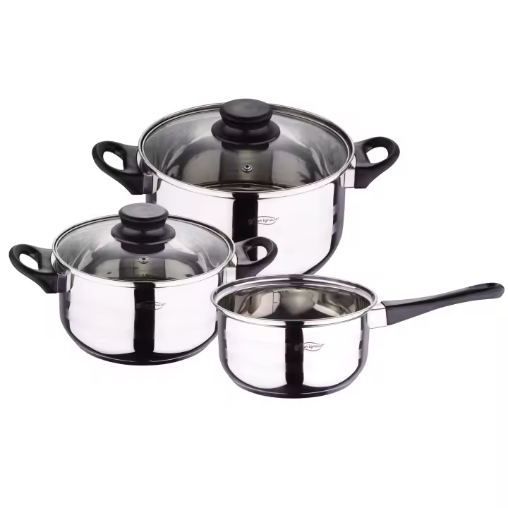 Bateria de cocina 5 piezas (2 cacerolas + 2 tapas + cazo) SAN IGNACIO Toledo en acero inoxidable apta para todos los fuegos - 1