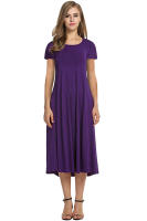 Vestido De Manga Corta Para Mujer Verano 2024 Estilo Casual Color Sólido Cuello Redondo Ajuste Flared Longitud Del Vestido Suelto - details 8