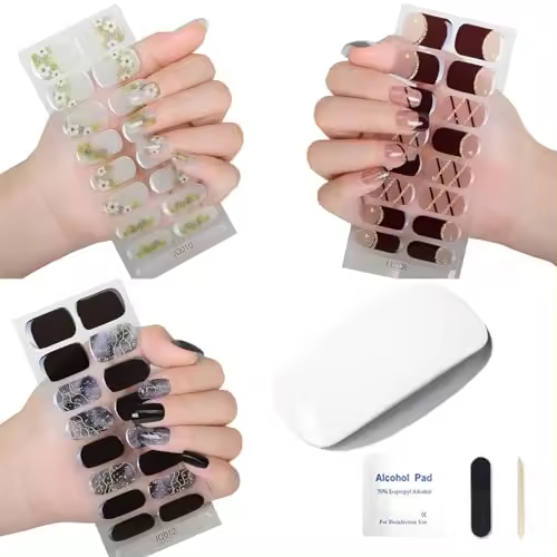 Pegatinas de uñas de gel con kit de luz UV, pegatinas de uñas de gel UV, gel semicurado - Kit de inicio de pegatinas de uñas de gel DIY (color 1-012) - 1