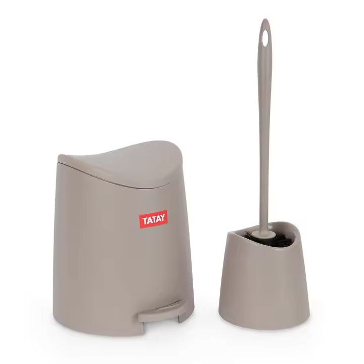 TATAY Standard - Conjunto de Cubo de Baño 3L con Escobilla WC. Taupe - 1