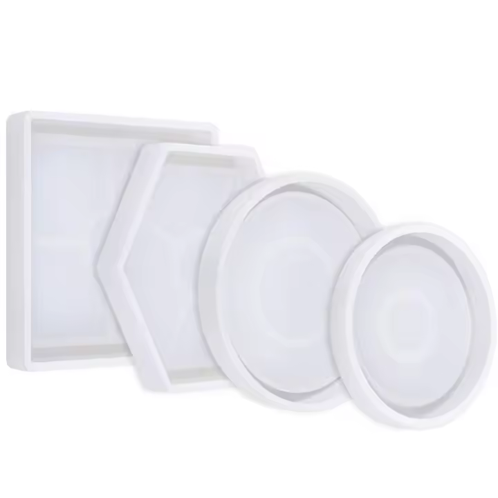 Molde de silicona DIY Coaster, 4 piezas de resina y epoxi moldes Coaster molde para fundición hexagonal cuadrado redondo posavasos moldes con resina, hormigón, cemento - 1