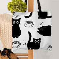 Bolso De Hombro De Lino Grande Y Capacitativo Con Estampado De Gato Kawaii Para Mujer Bolso De Compras Casual Para Viaje Y Playa - details 0