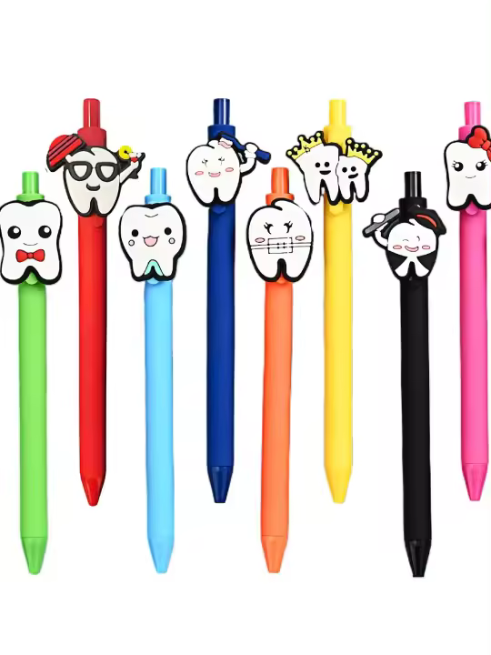 10 Piezas De Bolígrafos De Tinta Gel Retraible - Punta De Tamaño Medio - Diseño Interesante De Dientes Y Enfermera - Material Plástico - Estación Nueva - 1