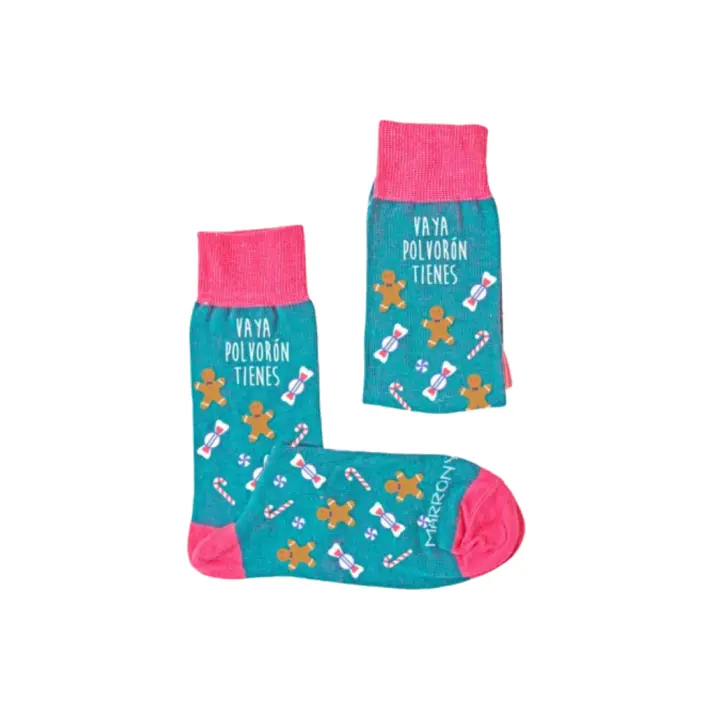 Marronynegro - Calcetines “Vaya polvorón tienes” Unisex 80% Algodón – Regalo Navideño Divertido - Fabricado en España - 1