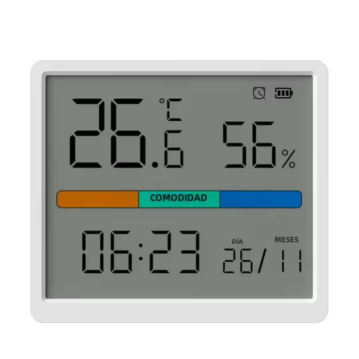 Termómetro Y Higrómetro Digital LCD Para Interior Sensor De Temperatura Y Humedad Estación Meteorológica Con Reloj Para El Hogar Tamaño 77x68x11 Mm - 1