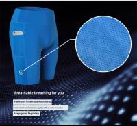Pantalones cortos de Yoga para mujer con bolsillos laterales Fitness Running elásticos ajustados de secado rápido pantalones de cinco cuartos 2046 ropa deportiva - details 5