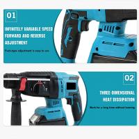 taladro rotativo inalámbrico sin escobillas, 2000W, 10600IPM, martillo eléctrico recargable, taladro de impacto para batería Makita - details 6