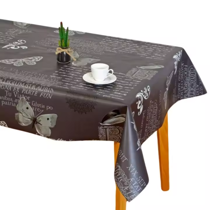 Mantel antimanchas impermeable de hule Hulehule Tex, estampado mariposas y letras sobre fondo gris oscuro - BOLBORETA - 1
