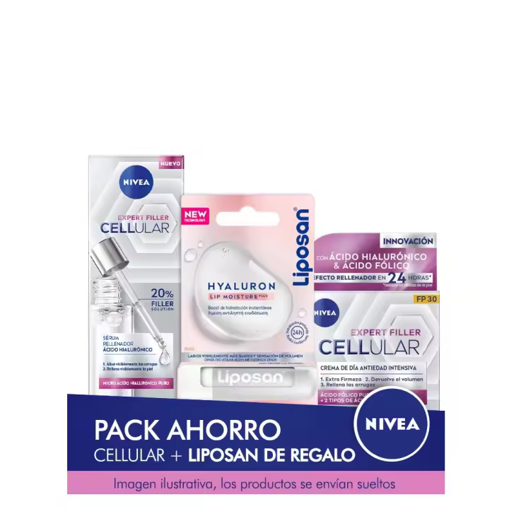 NIVEA Cellular Expert Filler Pack ahorro - Contiene Crema de día y Sérum + Liposan Hyaluron de REGALO - 1