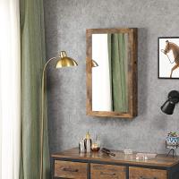 Espejo joyero de pared, organizador espacioso en marrón rústico o blanco, ahorro de espacio ideal para accesorios, con cerradura y 2 llaves, 37x10x67 cm - details 9